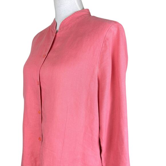 Eileen Fisher Salmon Pink 100% Linen Button Up Long Sleeve Shirt - Picture 8 of 14